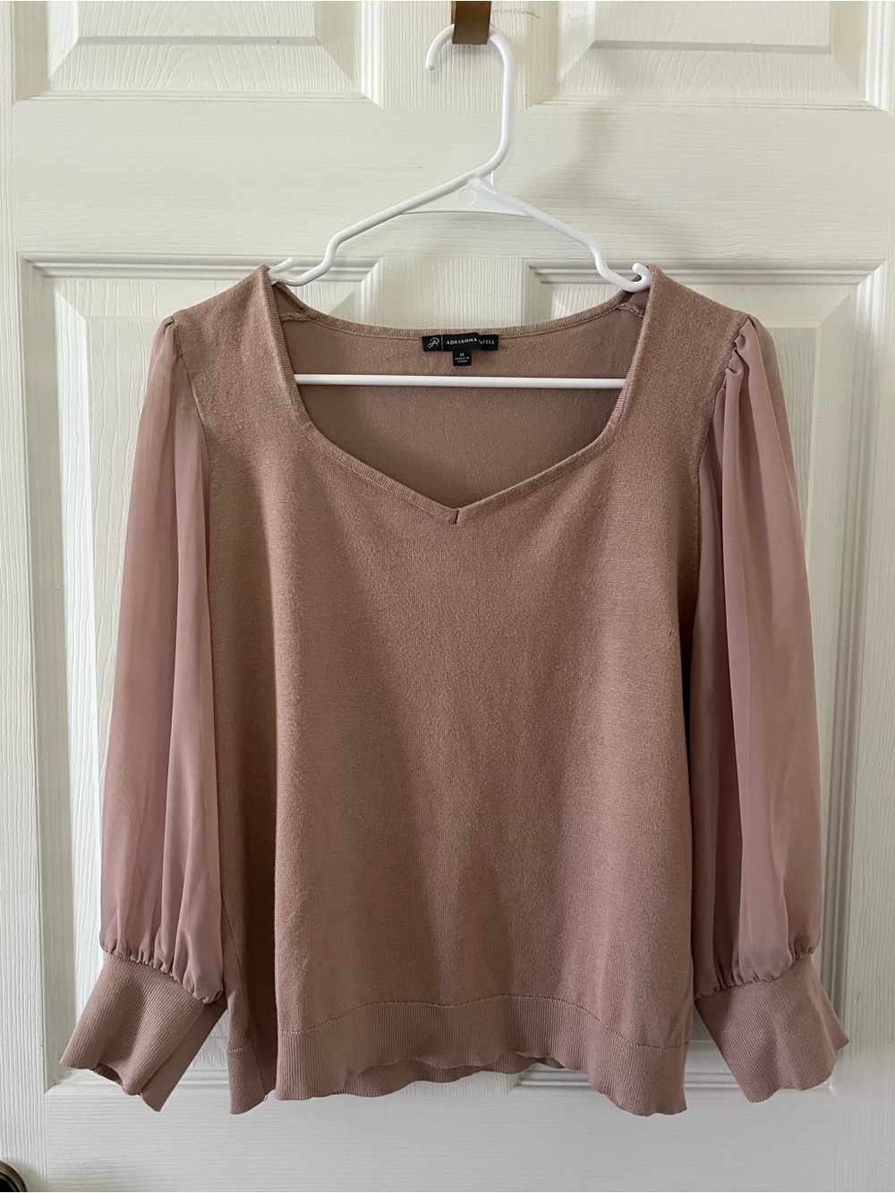 Adrianna Papell Dusty Rose V-Neck Blouson Sleeve Top